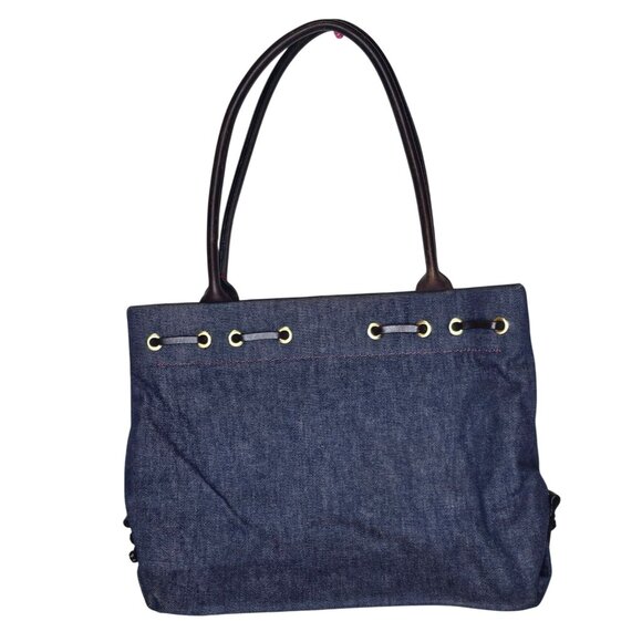 Vintage Dooney & Bourke Denim Tote Leather Trim Double Handles Eyelet - Picture 2 of 16